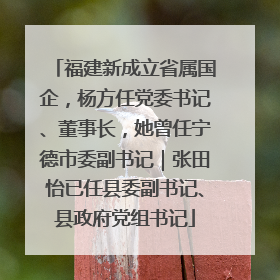 福建新成立省属国企，杨方任党委书记、董事长，她曾任宁德市委副书记｜张田怡已任县委副书记、县政府党组书记