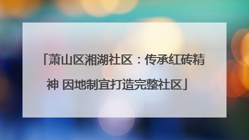 萧山区湘湖社区：传承红砖精神 因地制宜打造完整社区
